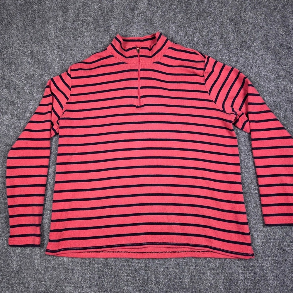 L.L.Bean‎ Quarter Zip Pullover Womens 2X Pink Striped Cotton Mock Neck Sweater